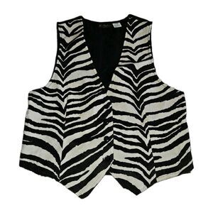 Vintage Cotu J'Inc Zebra Striped Velvet Black White Vest Medium USA Punk Funky